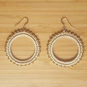 Inti White Creole Rings Gold Plated and Miyuki glass bead weaving
