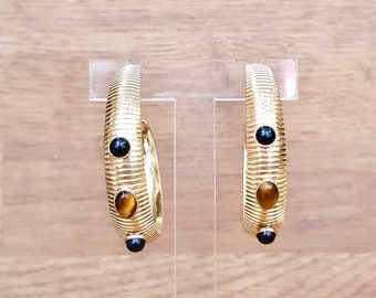 Créoles Louxor Oeil de Tigre et Agate Noire