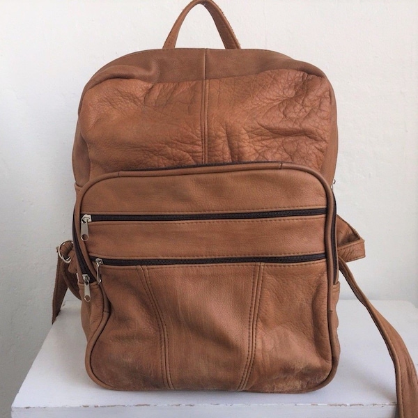 VINTAGE Tan Leather Backpack 90's
