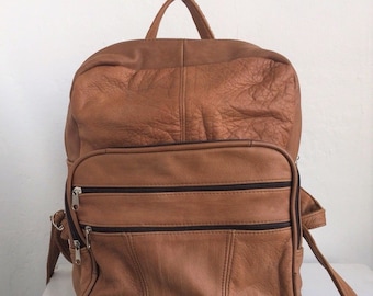 VINTAGE Tan Leather Backpack 90's