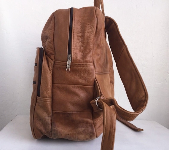 VINTAGE Tan Leather Backpack 90's - image 9