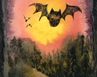 Oh Happy Bats (original 9”x12” watercolor painting by Sophia Rapata)