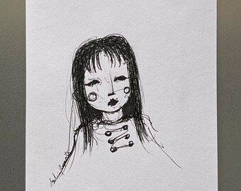 Portrait of a Girl 4”x6” original ink drawing