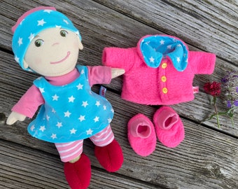 Kleidung + Jacke  + Schuhe für mini Puppe Gr. 20 cm Puppenkleidung handmade Sterne