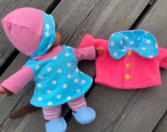 Kleidung für Äffchen Gr. 20 cm Teddy Bär Puppenkleidung Jacke Winterset Sterne pink & türkis