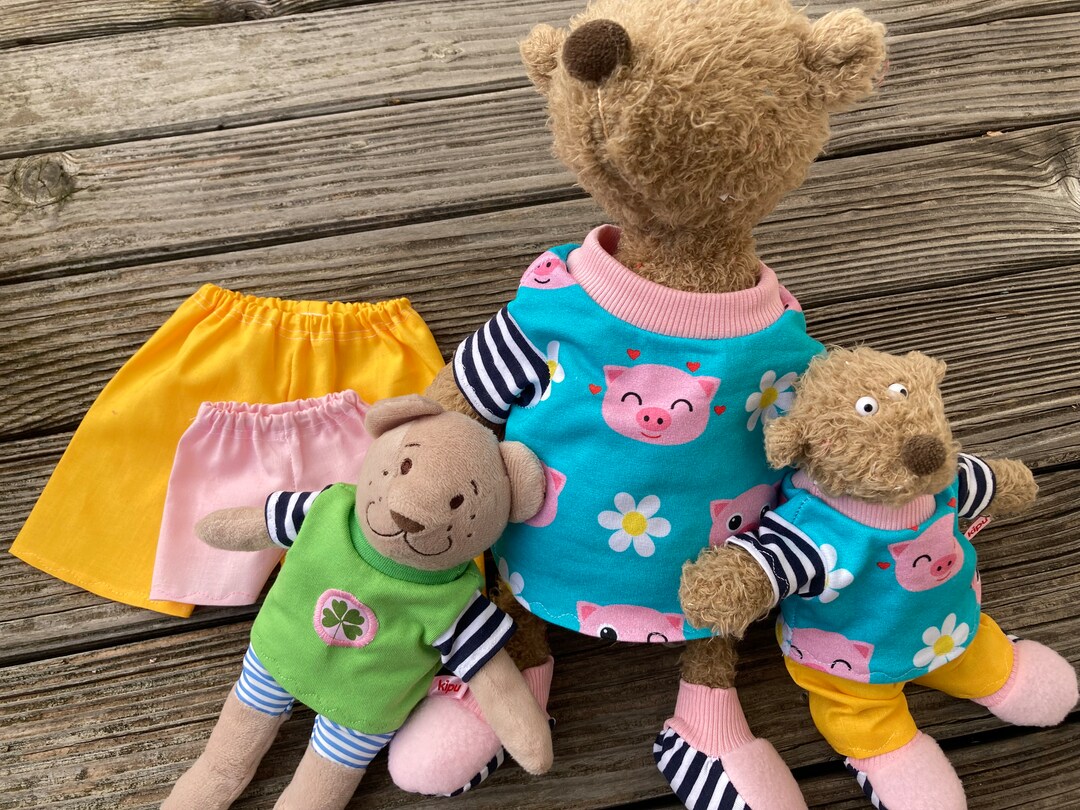 Handgemachtes Kleiderset Für Bären/Teddy (Gr. 22 Cm Oder 35 Cm) – Shirt + Hose Aus Baumwolle