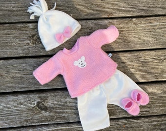 Kleidung für Baby Puppen Gr. 43  cm Puppenkleidung Winterset rose Bär