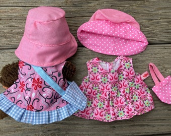 CLOTHING for small plush monkey Gr. 20 little flowers  dress + hat + bag