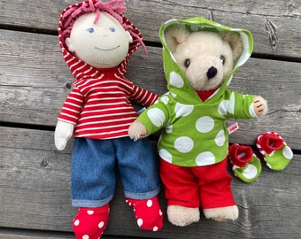 Puppenkleidung Gr. 30 cm für Puppen Teddy Bär Kapuzenshirt + Hose Kleidung Schuhe