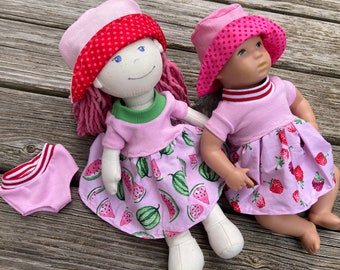 Puppenkleidung Gr. 30 cm Sommer Himbeeren Melonen mit Accessoires