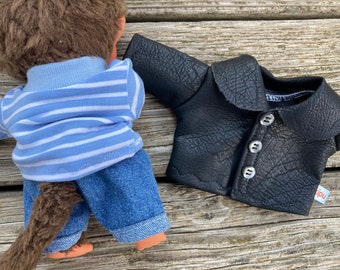 Leather jacket + jeans + shirt for plush monkey size. 20 cm teddy bear