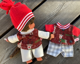 Kleidung für Äffchen Teddy Bär Gr. 20 cm Hohoho Rentier Puppenkleidung Weihnachten