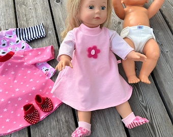 Doll clothes size 40-43 cm for reborn dolls: dress + shoes + diaper, handmade doll clothes