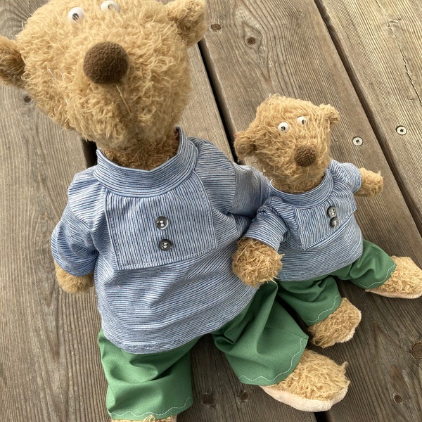 Kleidung Gr. 20-23 / 30-35 cm für Bären Fischer-Shirt + Hose Bärenkleidung handmade Plüschie Teddy