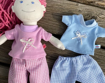 Puppenkleidung handmade für Puppen Gr. 30 cm Puppenkleidung rosa / hellblau Shirt + Hose NEU