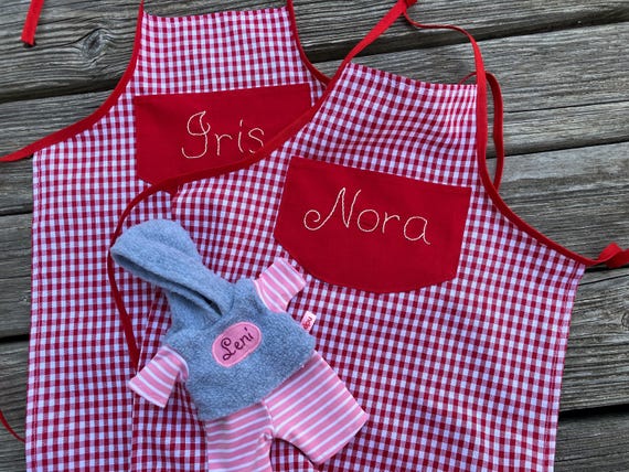 Mini Schürze mit Name für Teddy Bären Puppe Plüschie Äffchen Schaf verschiedene Grössen Weihnachten