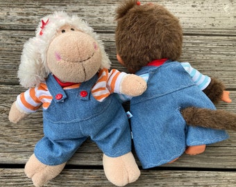 Dungarees size 26 - 28 cm for monkey sheep soft toy teddy bear jeans + shirt handmade doll clothes