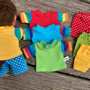 Puppenkleidung handmade Gr. 20 cm für Äffchen Teddy Bär Shirt & Hose mix it Regenbogen