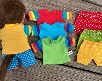 Puppenkleidung handmade Gr. 20 cm für Äffchen Teddy Bär Shirt & Hose mix it Regenbogen