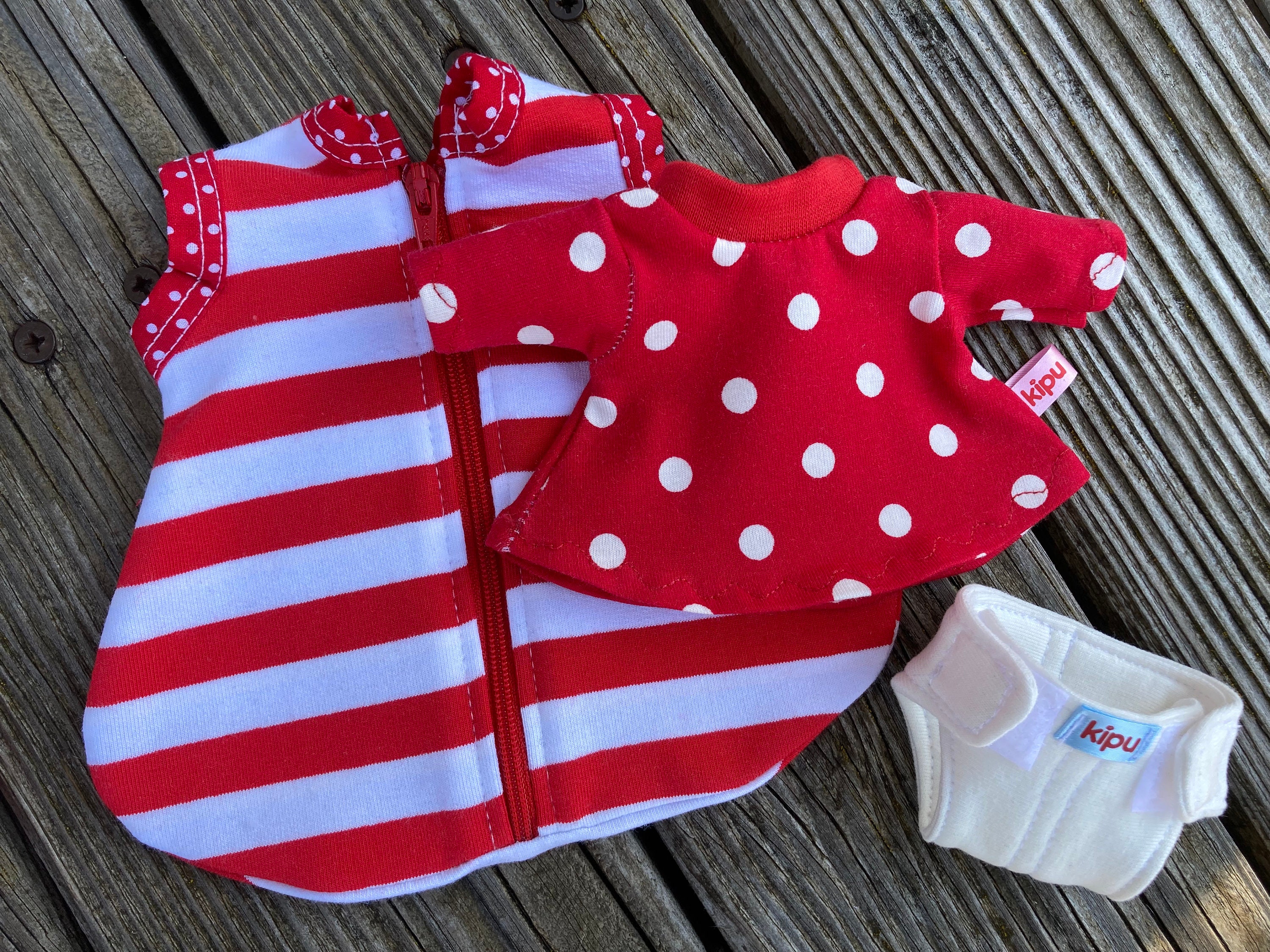Handmade Puppenkleidung "Gute Nacht"-Set - Kleid + Schlafsack + Windel Für 20 Cm Puppen