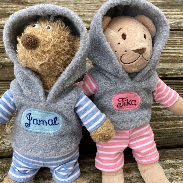 Kleidung für Bären Gr. 22 / 35 cm Hoodie + Hose Bärenkleidung Plüschie Teddy Kapuzenshirt +  Hose MIT Name nach Wunsch