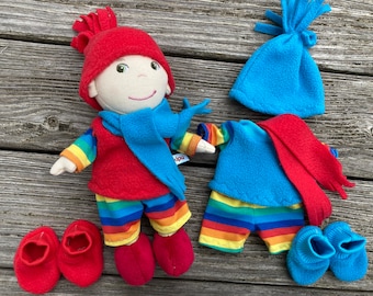 Doll clothes handmade for mini dolls size. 20 cm with hat + scarf + shoes