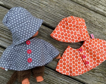 Regenset  für Äffchen Schaf Teddy Gr. 20 cm Puppenkleidung Poncho + Hut Kleidung