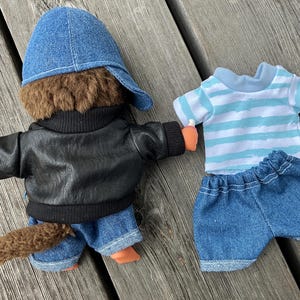 Jacket for monkey size 20 cm leather jacket jeans shirt cap clothes for plushie