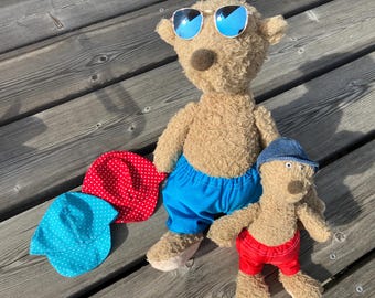 Badehose Hose für Bären Gr. 22 / 35 cm Badezeug Badeset Sonnenbrille Bärenkleidung Plüschie Teddy