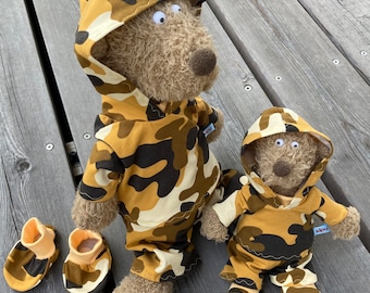 Kleidung handmade für Bären Gr. 22 / 35 cm Hoodie + Hose mix it  Bärenkleidung Plüschie Teddy camouflage