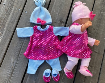 Puppenkleidung Gr. 43 cm für Baby Puppen Kleidung 4 -teilig  Glitzer pink Winterset