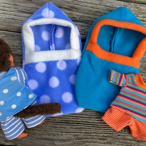 Pucksack + Shirt + Hose für Äffchen Gr. 20 cm  Puppenkleidung Sterne Pyjama Schlafanzug