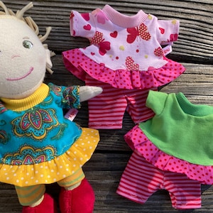 Jurk + legging voor minipoppen maat 20 cm poppenkleding handgemaakt