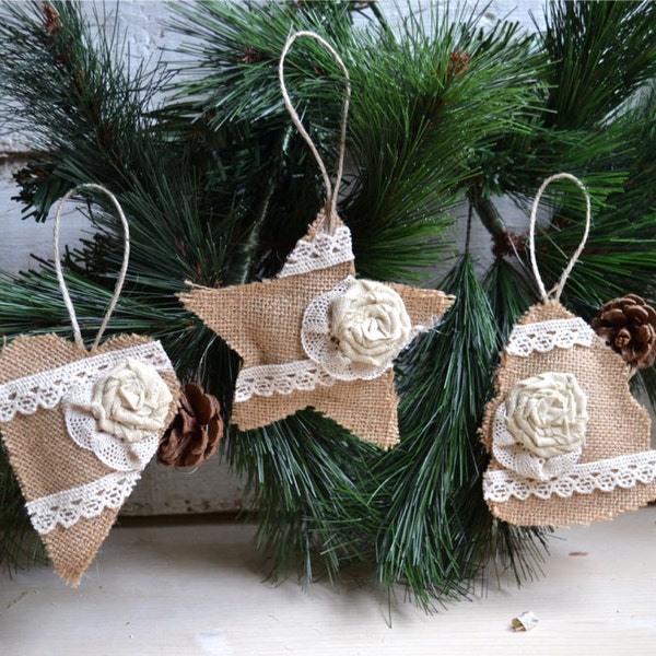 Christmas ornaments, Christmas ornament set, Christmas ornaments burlap, Unique Christmas Gift, Christmas ornaments rustic