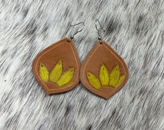 High Quality Handmade Floral Leather Earrings.