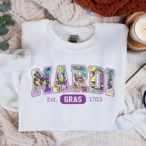 Sweat-shirt universitaire Mardi Gras La Nouvelle-Orléans Louisiane mignon gros mardi tenue de carnaval équipement Mardi gras pull NOLA Girls Trip Shirt