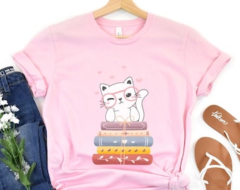 Floral Cat Shirt, Cat Lover Shirt, Cat Book Shirt, Cat Lover Gift, Gift for Her, Cat Mom Shirt Gift, Cute Cat Shirts, Cute Book Cat