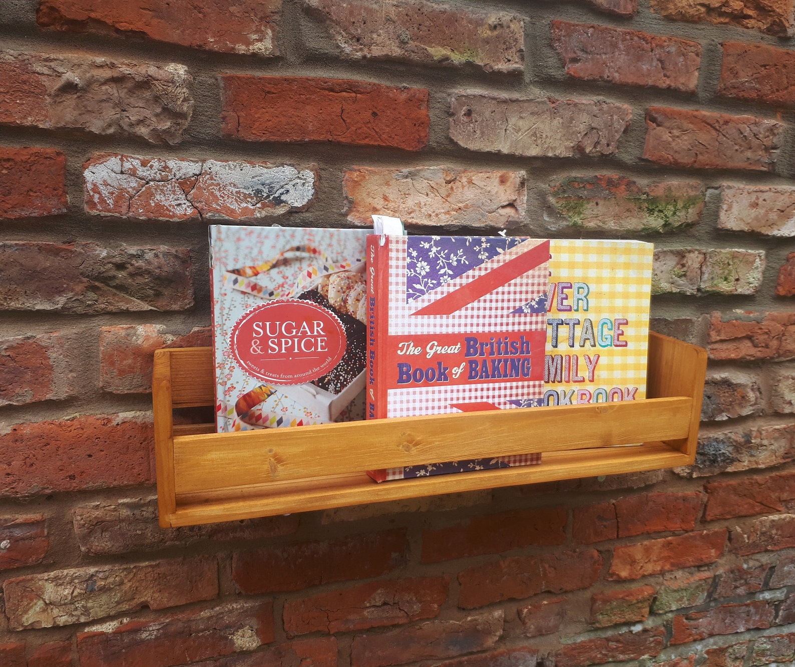 Rustic Book Rack Kitchen Shelf Recipe Books Wooden Wall Etsy