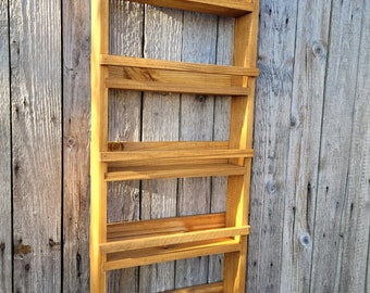 Rustic Spice Rack with Rails 2/3/4/5 Shelves Wooden Kitchen Storage Handmade Herb & Spice Jar Shelf Organiser - Light Oak