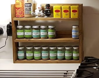 Handmade Rustic Spice Rack 3 Shelves Reclaimed Wood Kitchen Storage Handmade in the UK - Choice of Width & Colour 41cm Tall