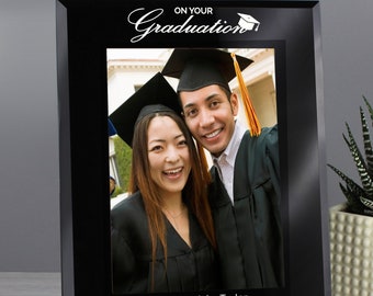 Personalised Graduation Black Glass 5x7 Photo Frame, Gift for Him or Her, Class of 2023, Graduation Ceremony Gift