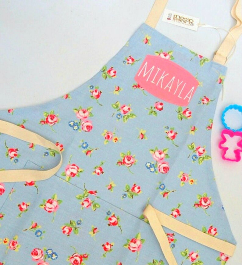 Personalized Kids Apron with Utensils Rolling Pin Spoon Embroidery Design