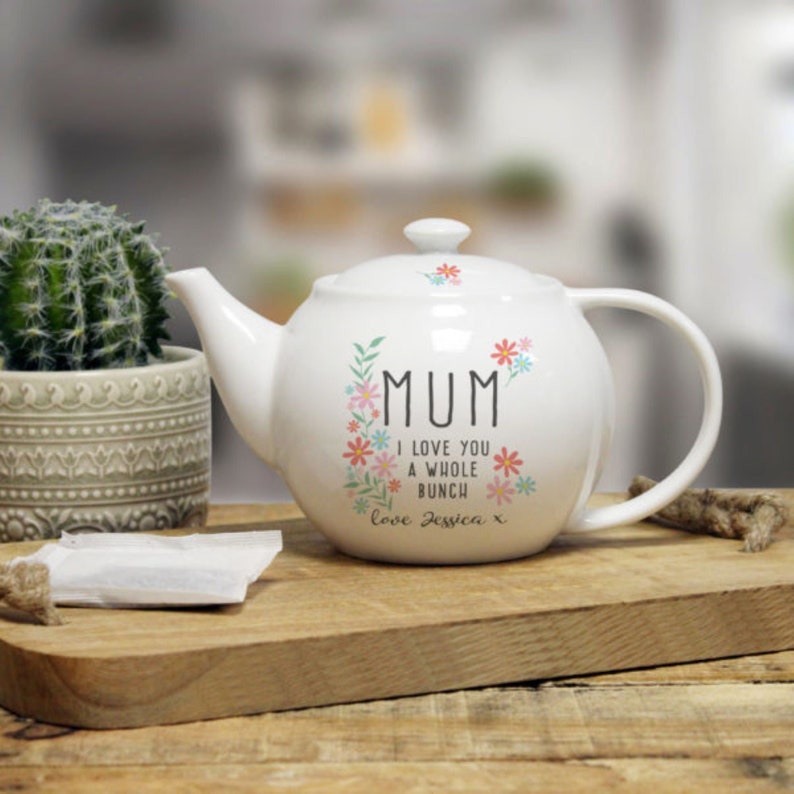 Personalized China Teapot Floral Design with Words 'Love Etsy