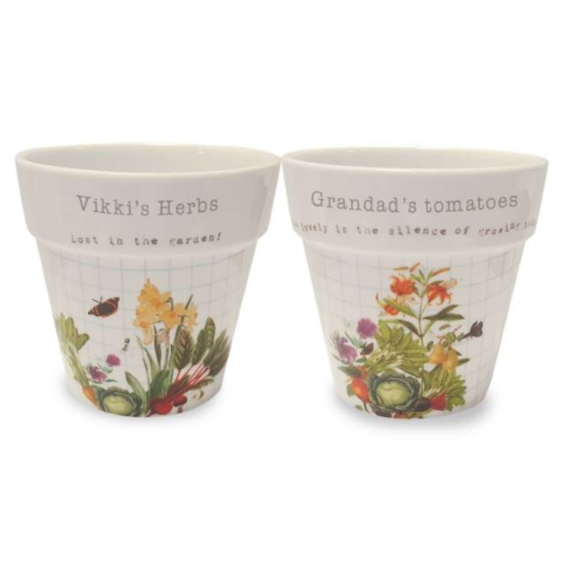 Personalized Plant Pots RHS Planter Set White Pair Ceramic Etsy