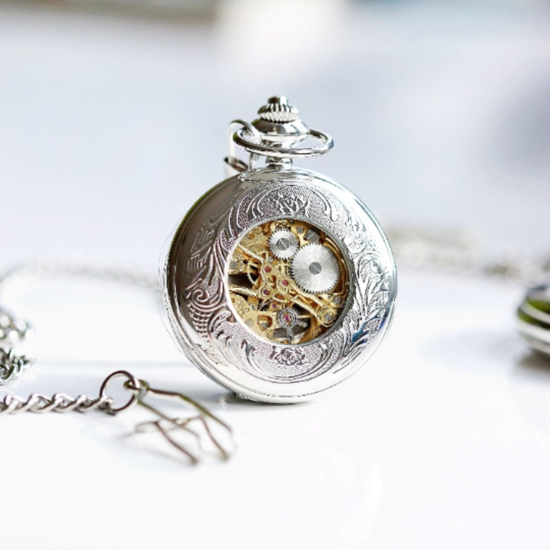 Personalized Skeleton Pocket Watch Engraved Font or Etsy