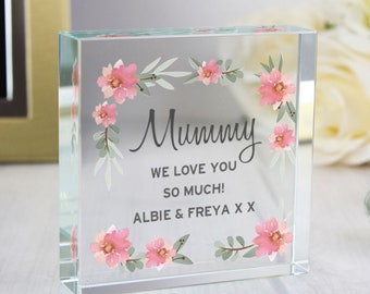 Personalized Glass Ornament, Floral Design, Friend, Sister, Mum, Mummy, Any Occasion - Custom Text