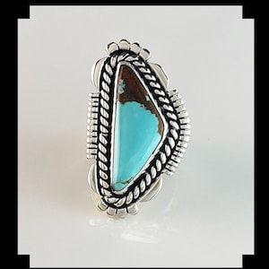 Sterling and # 8 Turquoise Ring by Navajo Artist Joe Paul   Size 10 1/4