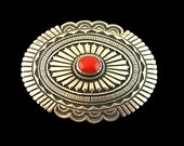 Navajo Sterling and Coral Ladies Belt Buckle