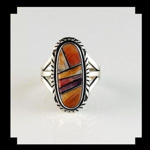 Handcrafted Sterling and Spiny Oyster Inlaid Ring Size 10