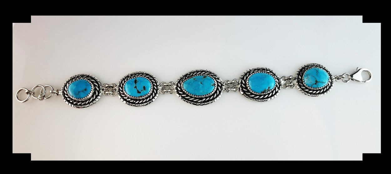 Sterling and Kingman Turquoise Link Bracelet Etsy Canada